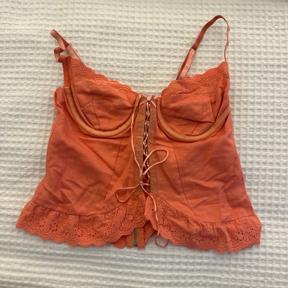 Lace-Up Pink/Orangeish Camisole Top